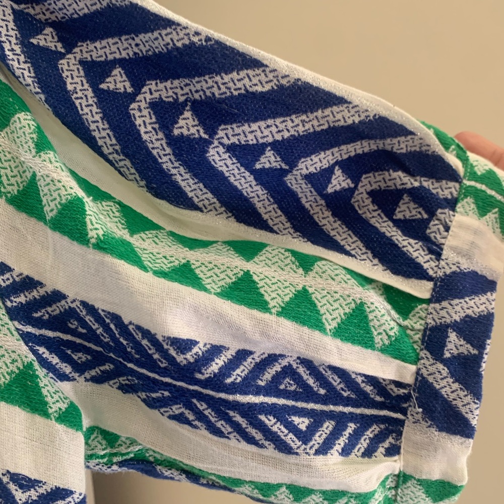 Anthropologie White Top with Blue and Green Geometric Print - Picture 15 of 16